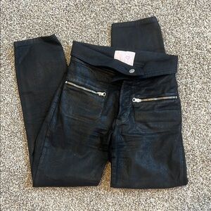 Revice Denim Black Coated Moto Cross Over Waistband Jeans Size 26